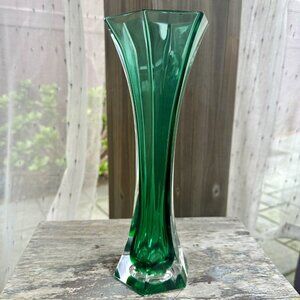 Royal Gallery Green 24% Lead Crystal Bud Vase Italy 10 1/2” Heavy Vintage 1997